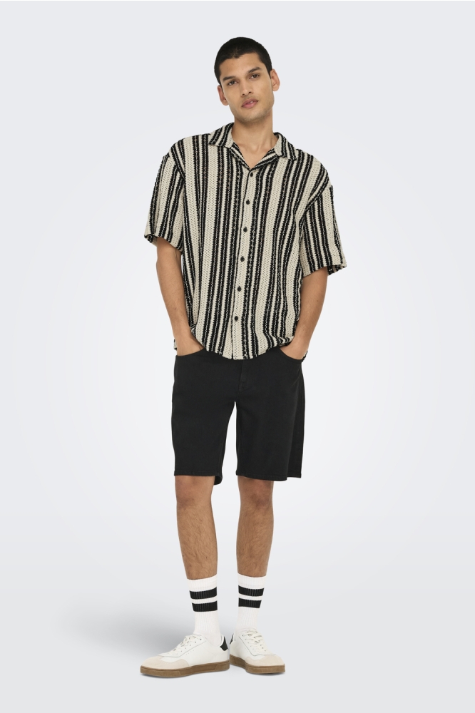 ONSDANI CROCHET SS SHIRT 22030511 CLOUD DANCER/BLACK